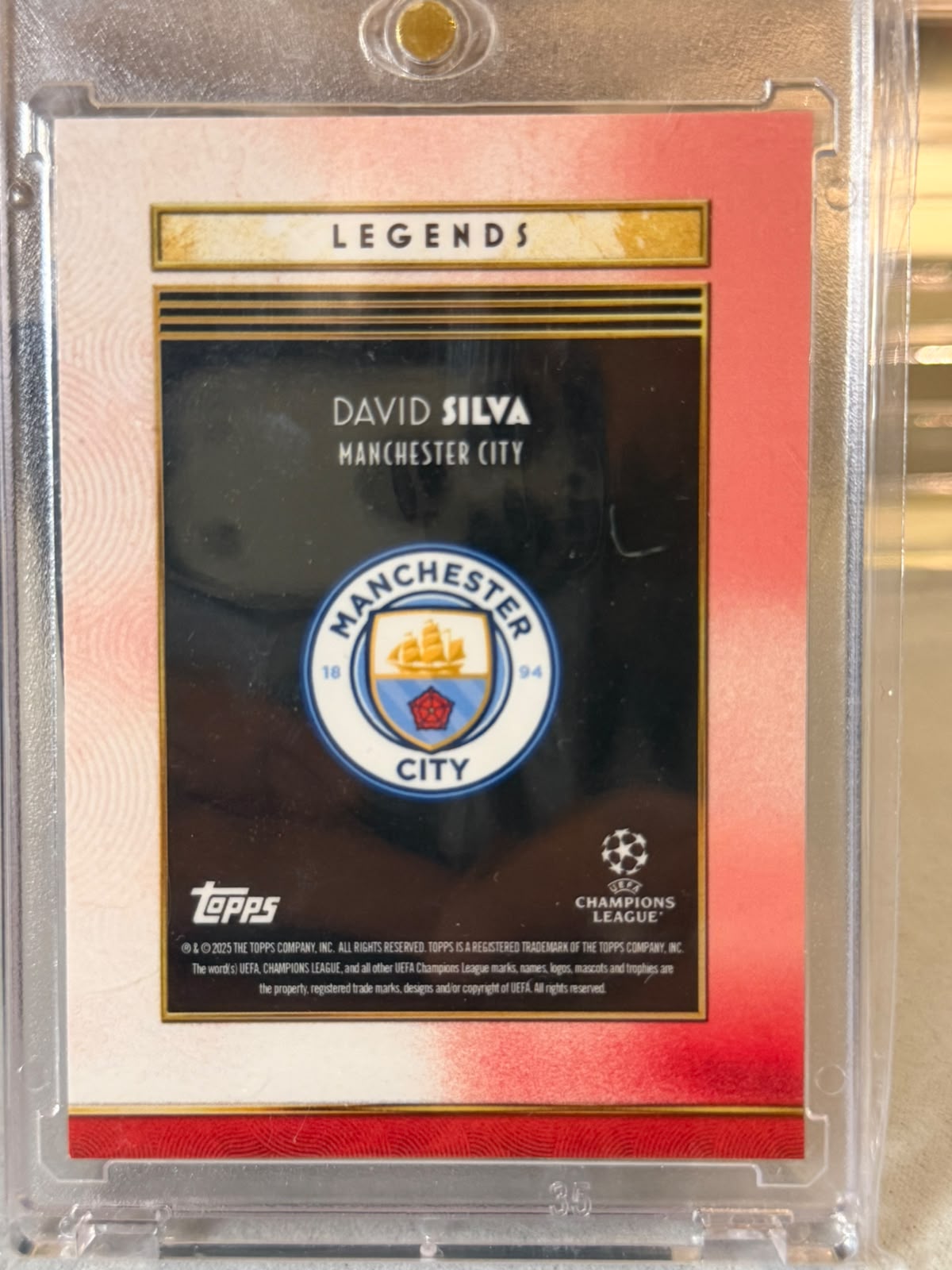 David Silva 2/5 – Deco Legends (Red) – 2024-25 Topps Deco UEFA Club Competitions – Manchester City trading card, back