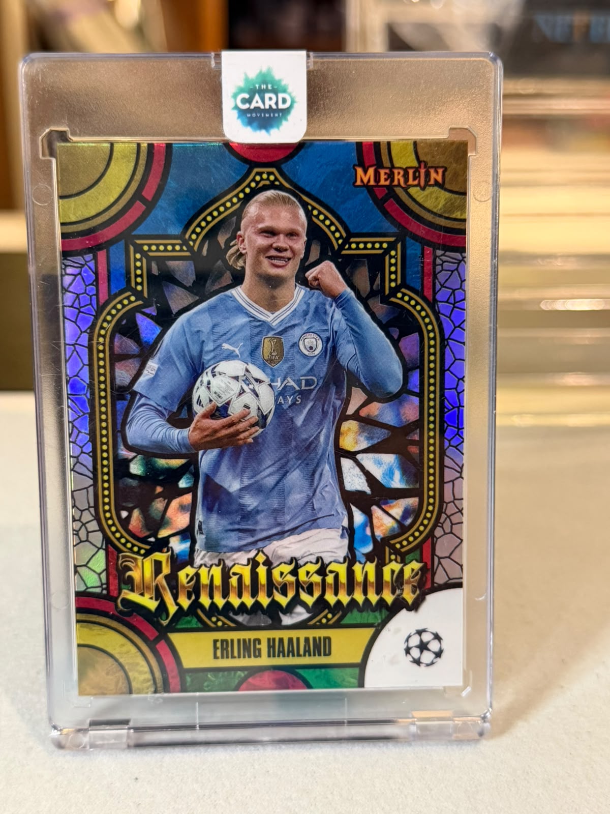 Erling Haaland R-12 – Renaissance – 2024-25 Topps Merlin UEFA Club Competitions – Manchester City trading card, front