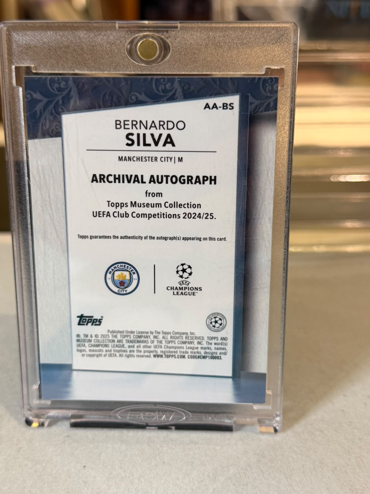 Bernardo Silva 10/10 – Archival Autograph – 2024-25 Topps Museum Collection UEFA Club C… – Manchester City trading card, back
