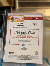 Xavi Simons 20/50 Merlin Autograph (Gold) – 2024-25 Topps Merlin UEFA Club Competitions – RB Leipzig trading card, back