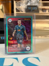 Benjamin Šeško 05/75 Aqua Refractor – 2024-25 Topps Merlin UEFA Club Competitions – RB Leipzig trading card, front
