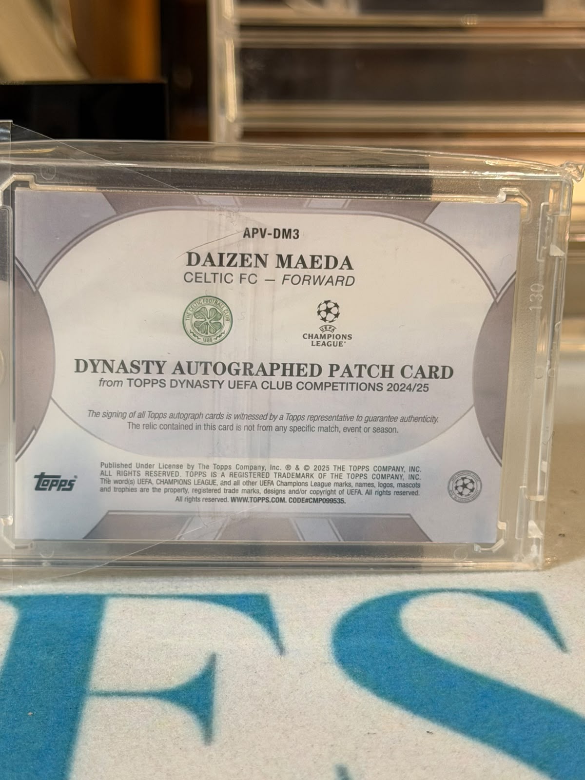 Daizen Maeda 5/5 Autographed Patch – 2024-25 Topps Dynasty UEFA Club Competitions – Celtic trading card, back