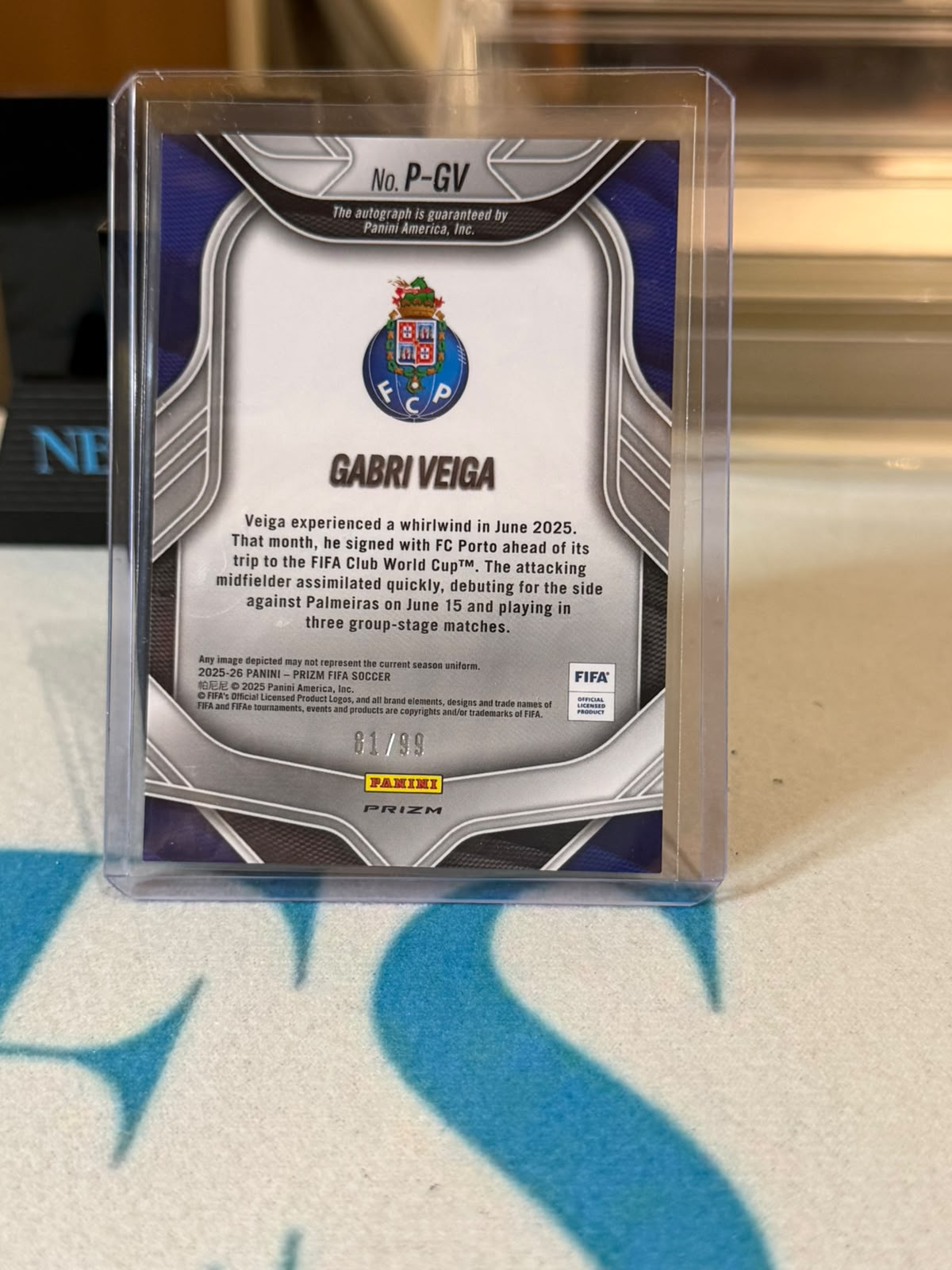 Gabri Veiga 81/99 #P-GV – Penmanship Autograph – 2025-26 Panini Prizm FIFA Soccer – FC Porto trading card, back