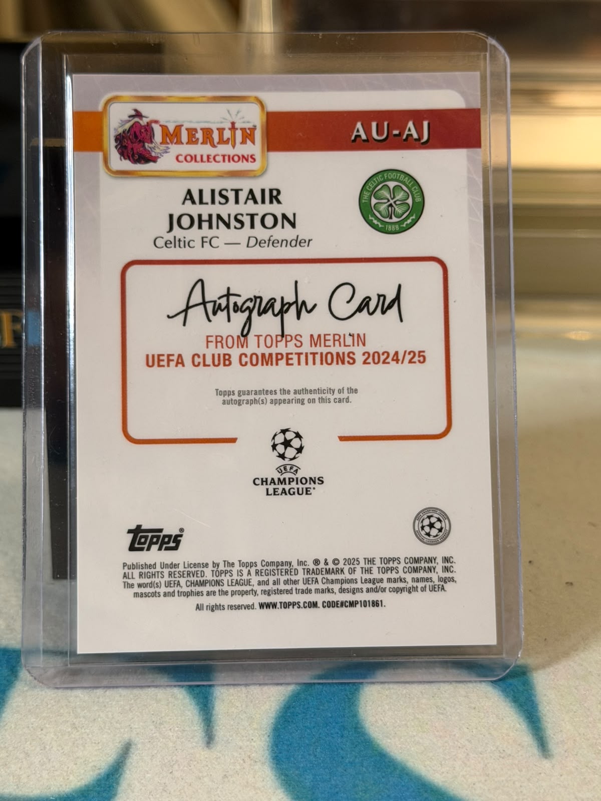Alistair Johnston 02/10 Autograph (Black Refractor) – 2024-25 Topps Merlin UEFA Club Competitions – Celtic trading card, back