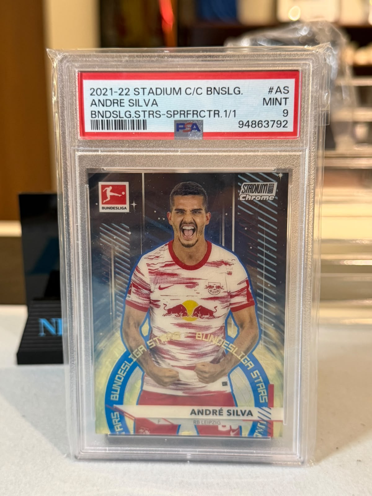André Silva 1/1 Superfractor (PSA MINT 9) – 2021-22 Topps Stadium Club Chrome Bundesliga Sta – RB Leipzig trading card, front