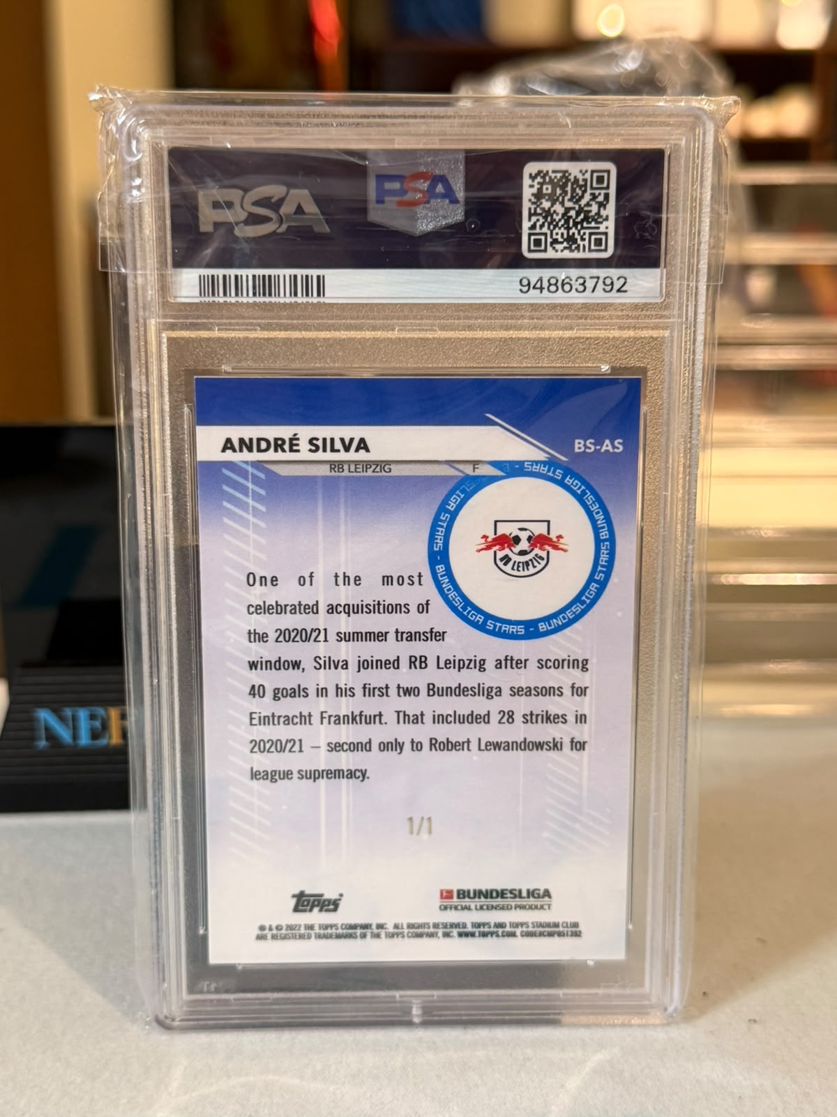 André Silva 1/1 Superfractor (PSA MINT 9) – 2021-22 Topps Stadium Club Chrome Bundesliga Star – RB Leipzig trading card, back