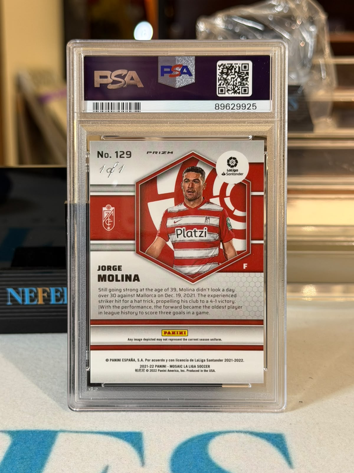 Jorge Molina 1/1 Nebula Choice (PSA 10) – 2021-22 Panini Mosaic La Liga – Granada trading card, back