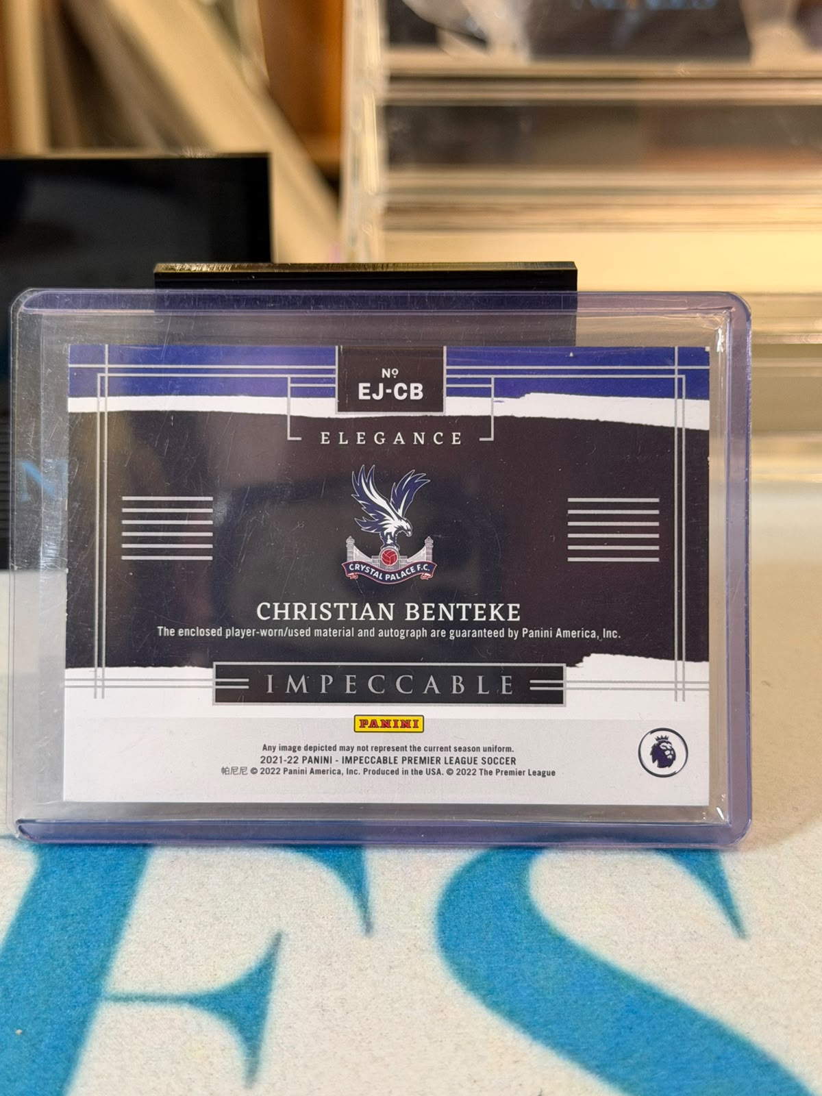Christian Benteke 1/5 Elegance Jersey Auto – 2021-22 Impeccable Premier League – Crystal Palace card, back