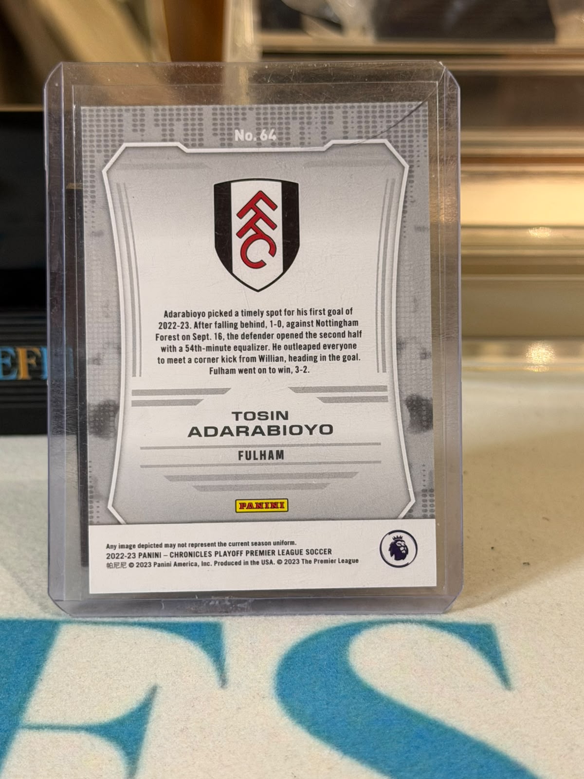 Tosin Adarabioyo 08/10 Playoff Gold Lasers – Chronicles Playoff PL Soccer – Fulham trading card, back