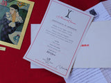"Thoughtful Harlequin" gold lithograph by Pablo Picasso — publisher's embossing stamp