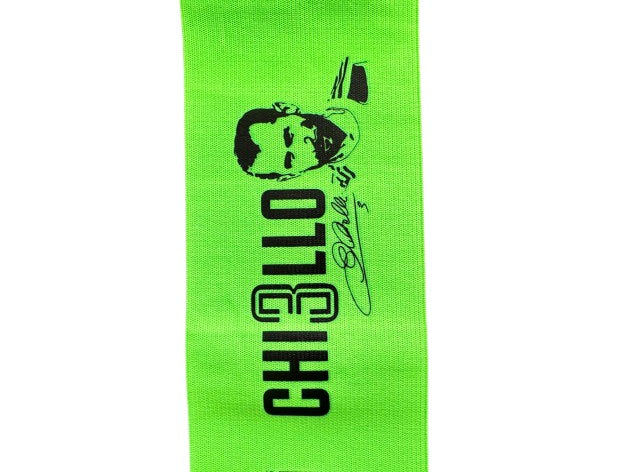 Close-up of the Juventus FC emblem on Chiellini's captain's armband