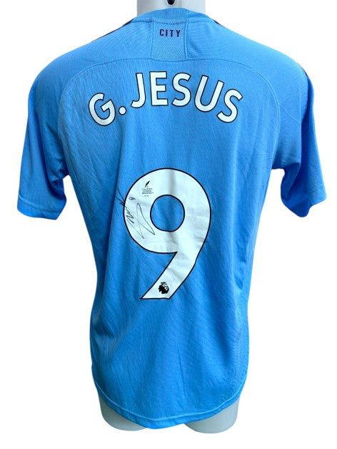 G. Jesus Signed Manchester City Shirt 2019/20, Manchester City emblem detail