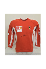 Official red Ferrari sweatshirt signed by Jean Alesi, front view