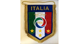 Detail of the embroidered Italy emblem on the signed pennant