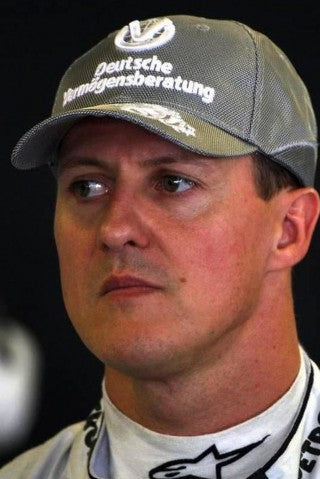 Close-up of Michael Schumacher's signature on the DVAG cap