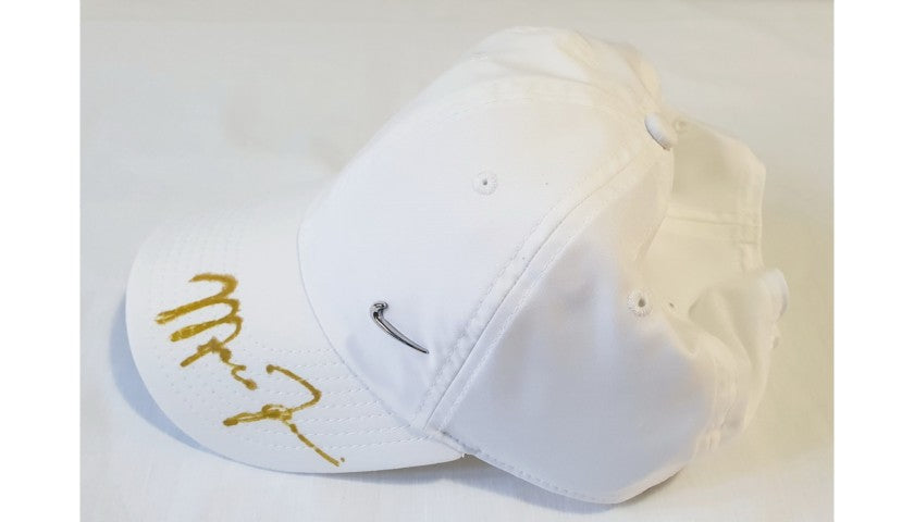 Detail of the Nike logo on the Michael Jordan signed cap