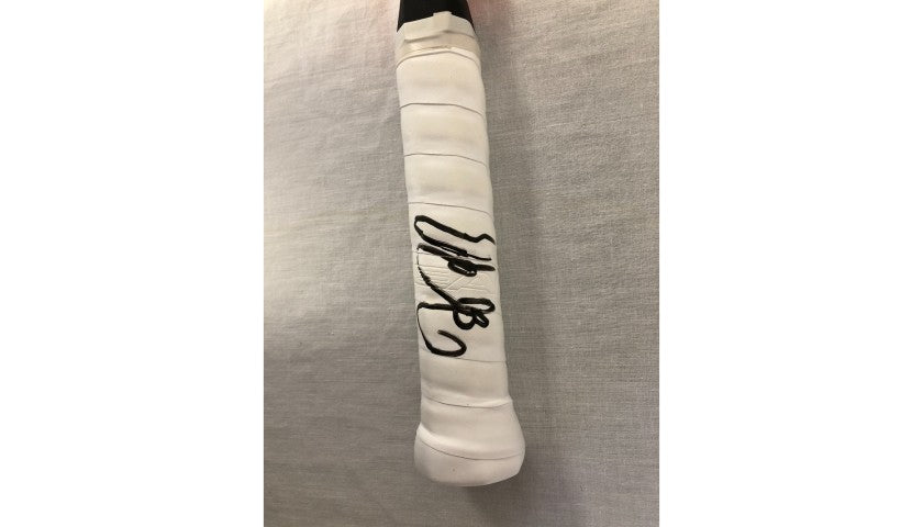Close-up of Boris Becker's signature on the racquet handle