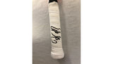 Close-up of Boris Becker's signature on the racquet handle