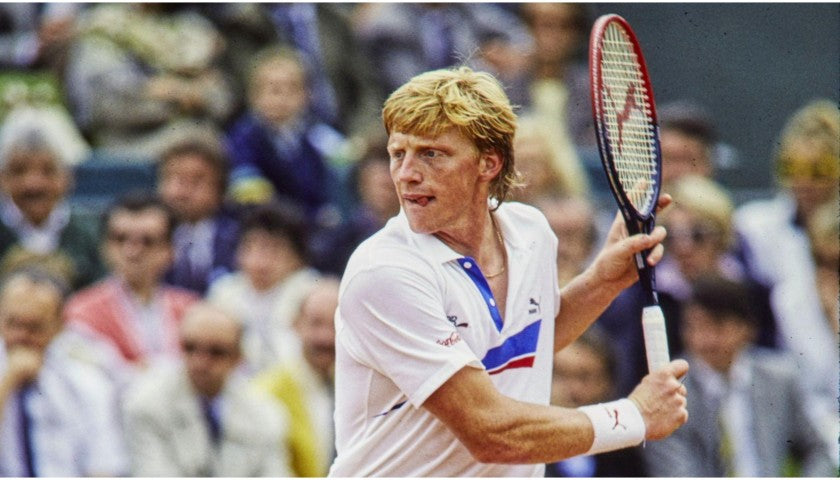 Full length view of the Boris Becker signed tennis racquet