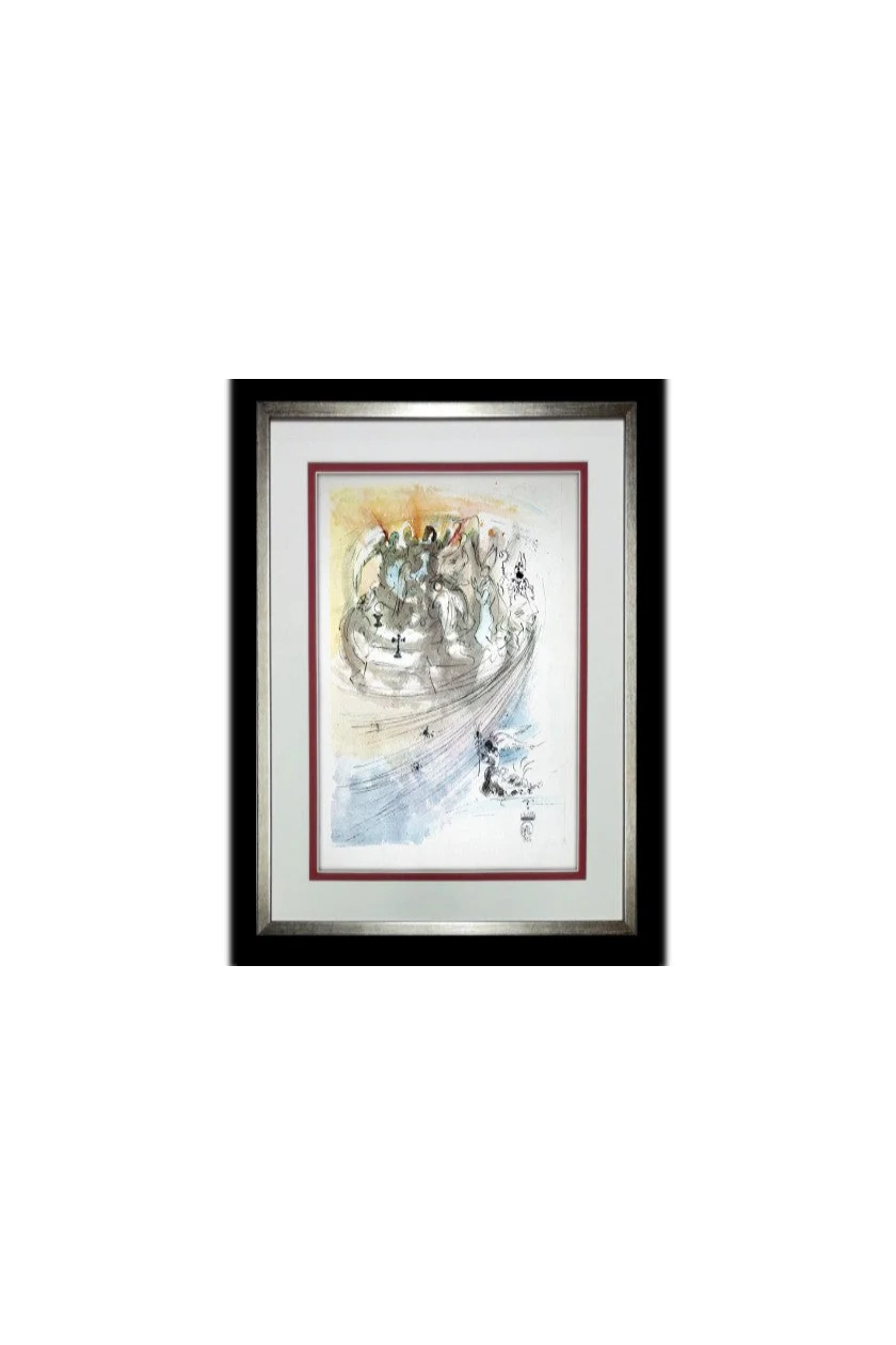 Salvador Dalì lithograph from the Pater Noster series, framed full view