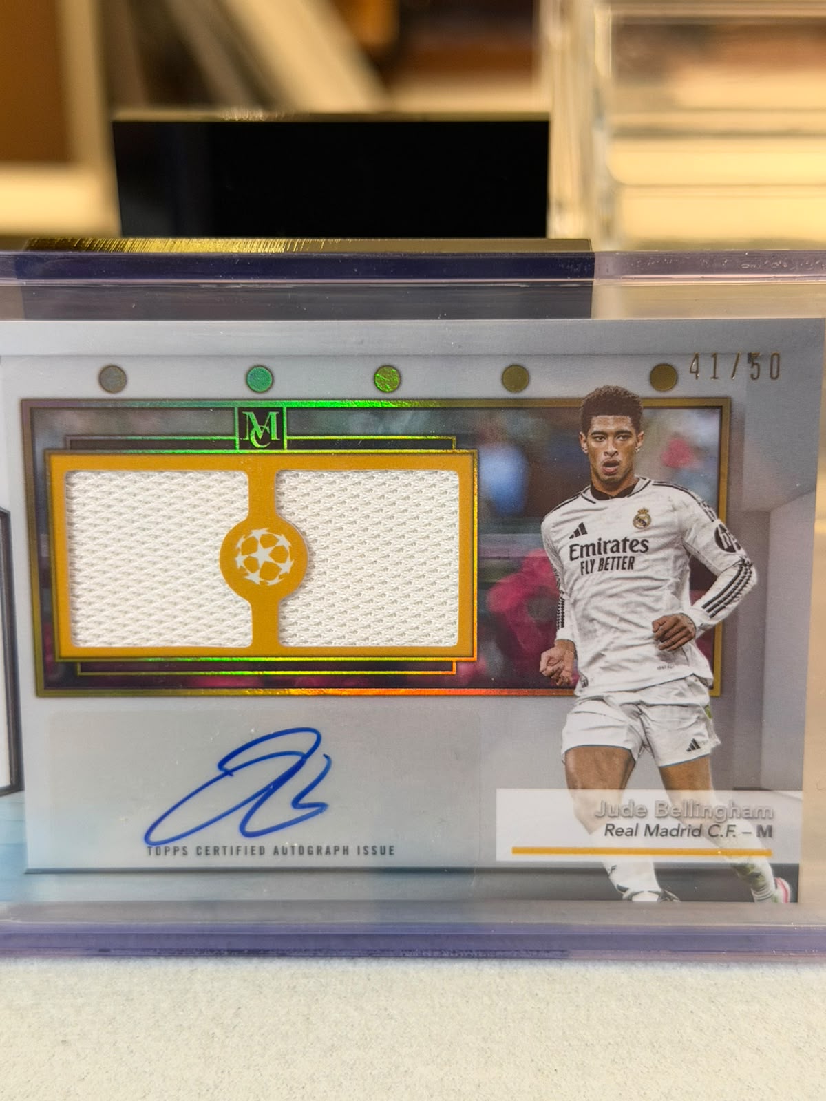 Jude Bellingham front - 2024/25 Topps Museum Collection UEFA Club Competitions Signature Swatches Dual Relic Autograph 41/50