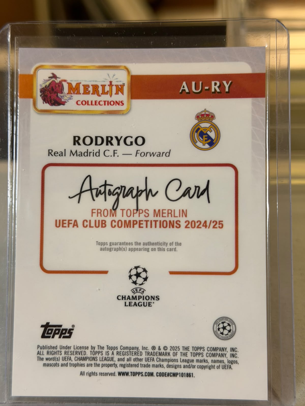 Rodrygo back - 2024/25 Topps Merlin UEFA Club Competitions Autograph 38/50