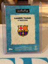 Lamine Yamal 47/99 Deco Artistry sketch-style insert – Topps Deco UEFA Club Competitions 2024/25 – FC Barcelona trading card,
