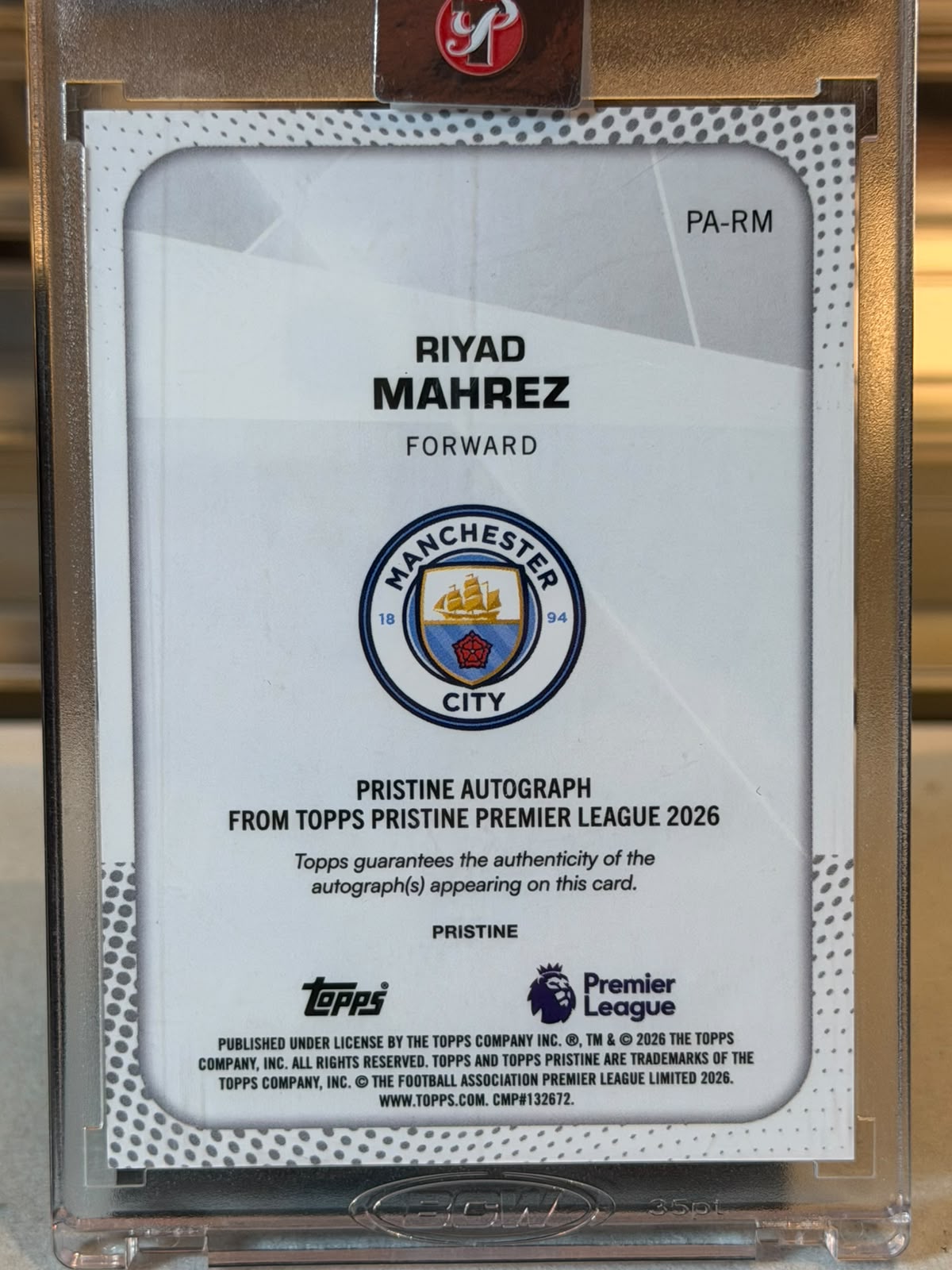 Riyad Mahrez Manchester City Pristine Autograph card back