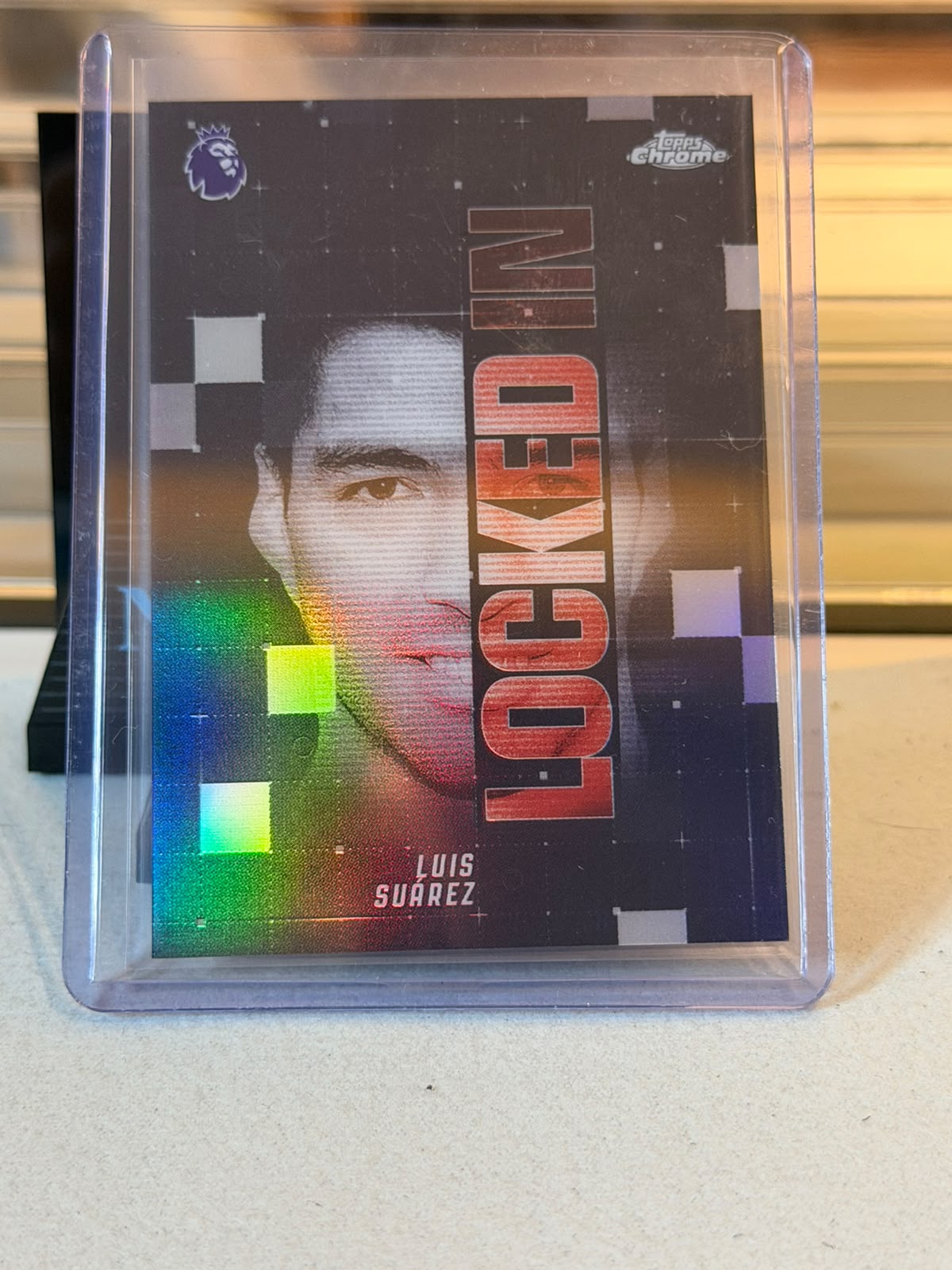 Luis Suarez Liverpool Locked In insert card front, 2026 Topps Chrome Premier League #LI-27
