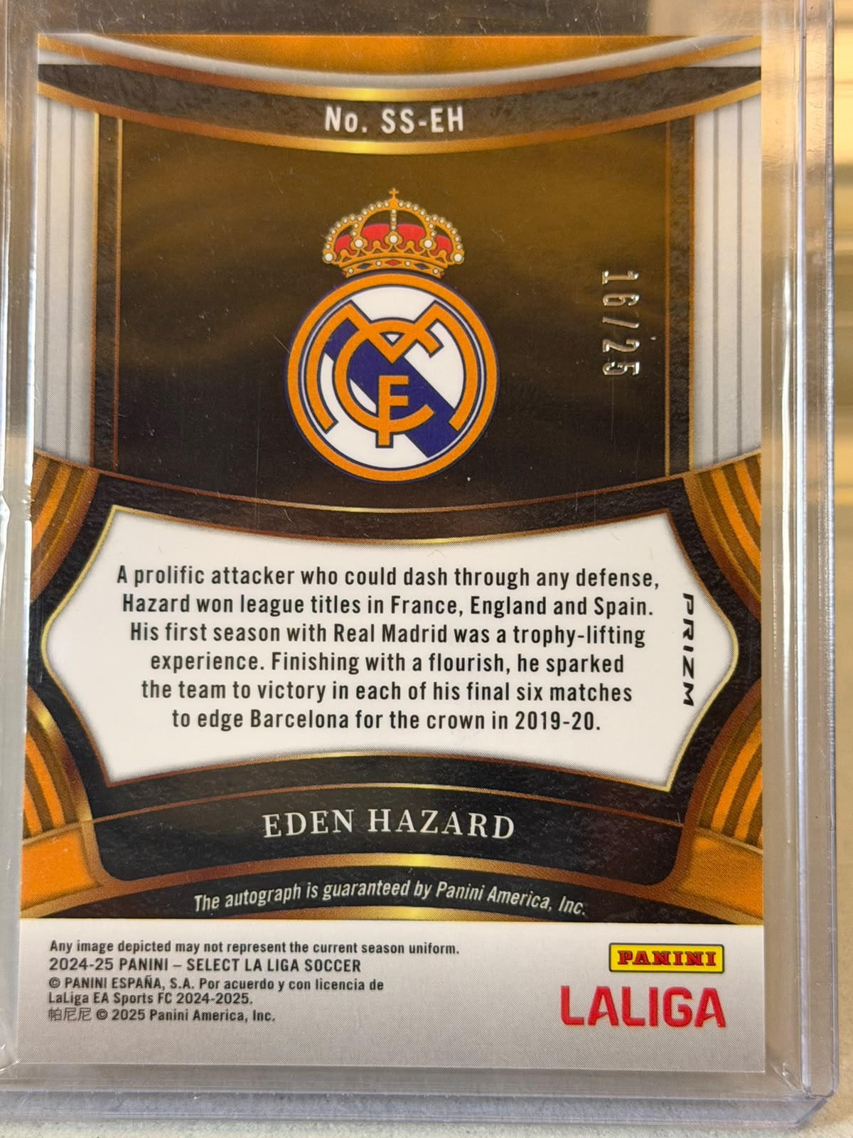 Eden Hazard back - 2024-25 Panini Select La Liga Signatures 16/25