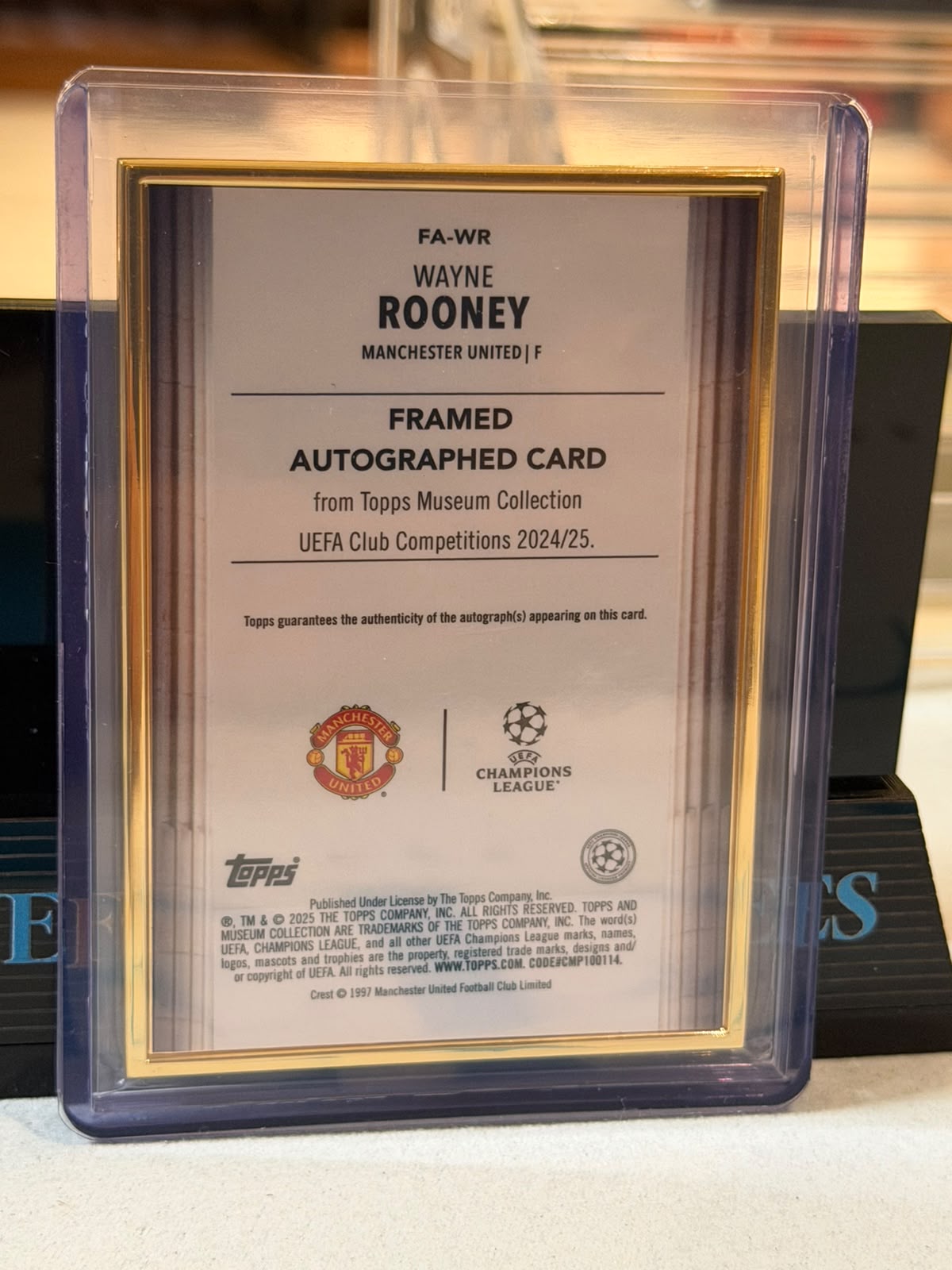 Wayne Rooney 25/25 – Framed Autograph (On-Card) Manchester United trading card, back