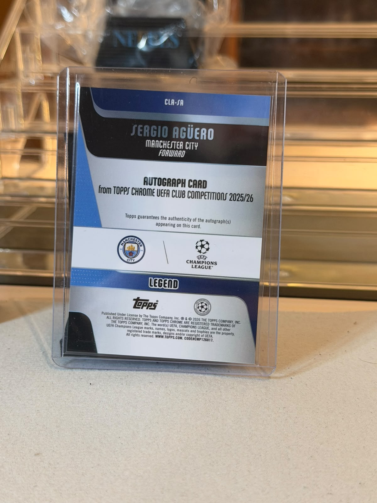 Sergio Aguero - Manchester City - 2025-26 Topps Chrome UCC Legend Autograph CLA-SA 127/150 (back)