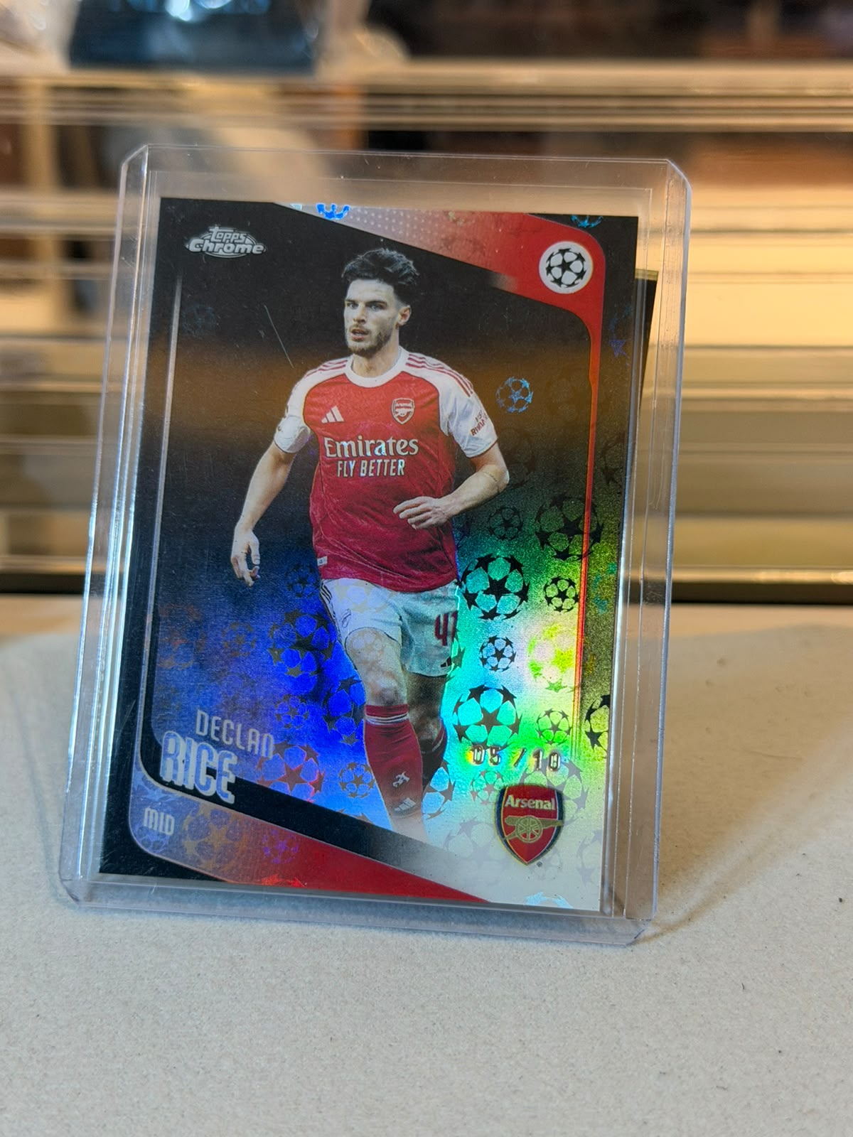 Declan Rice 2025/26 Topps Chrome UEFA Champions League rainbow refractor - front