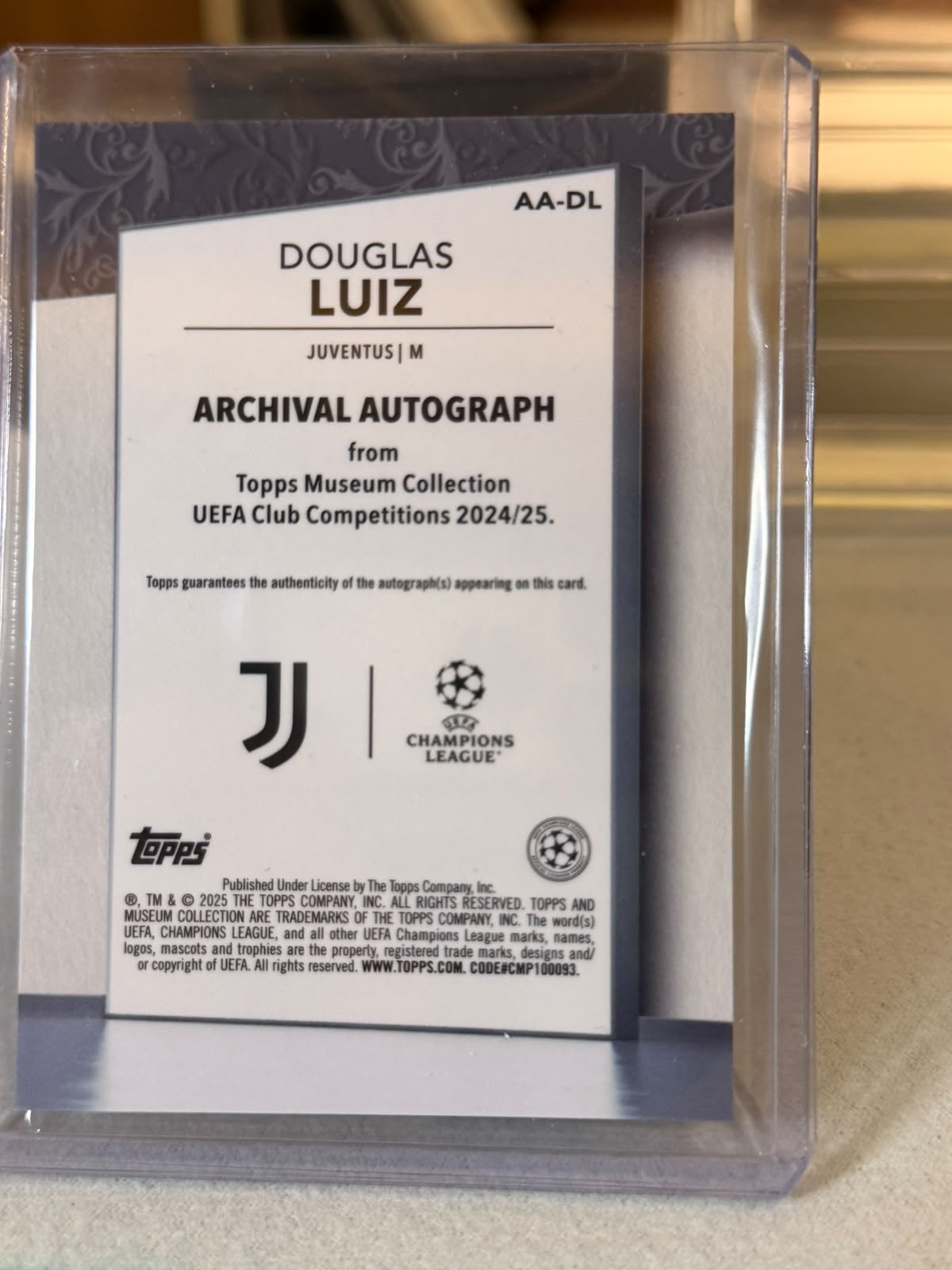 Douglas Luiz back - 2024/25 Topps Museum Collection UEFA Club Competitions 07/50