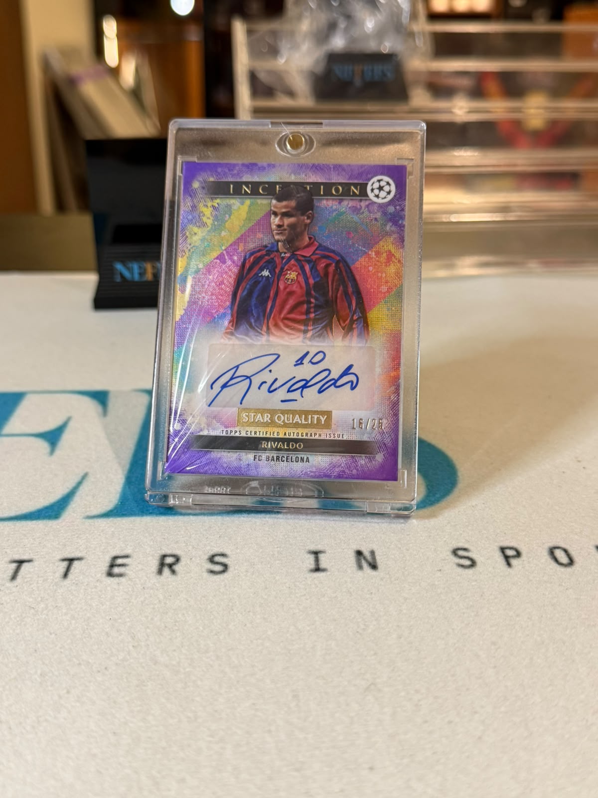 Rivaldo 16/25 Star Quality Autograph, Inception design – 2024/25 Topps Inception UEFA Club Competitions – FC Barcelona tradin