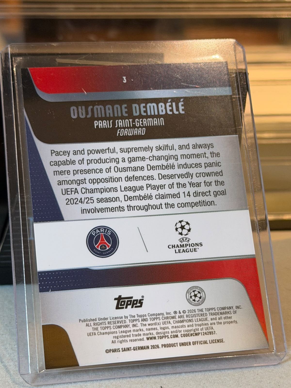 C0000640 Ousmane Dembele PSG Topps Chrome UCC 25/26 Orange Refractor 09/25 back