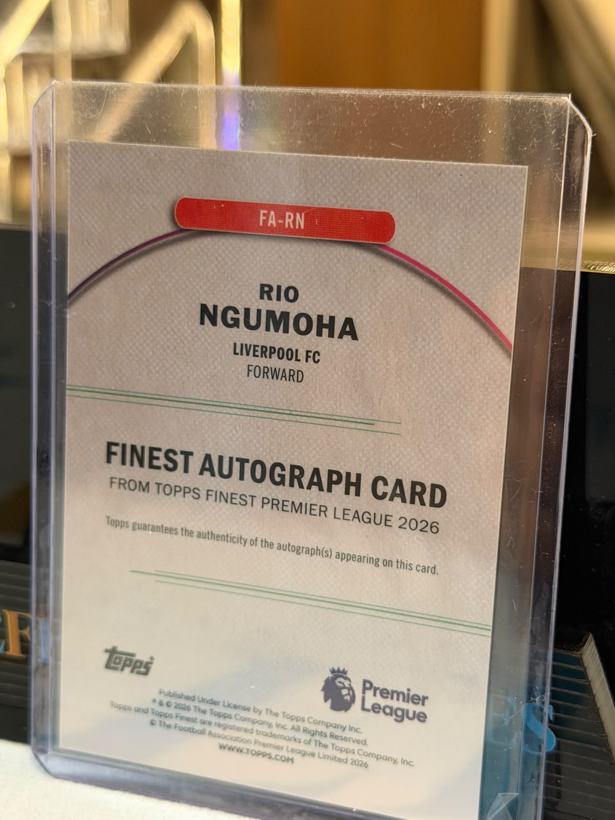 Rio Ngumoha 72/75 Finest Autograph RC (FA-RN) – 2026 Topps Finest Premier League, back
