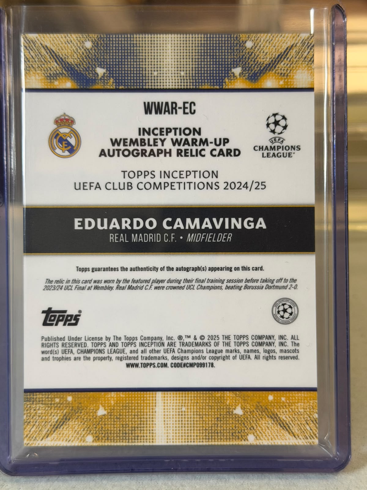 Eduardo Camavinga back - 2024/25 Topps Inception UEFA Club Competitions Wembley Warm-Up Autograph Relic 14/15