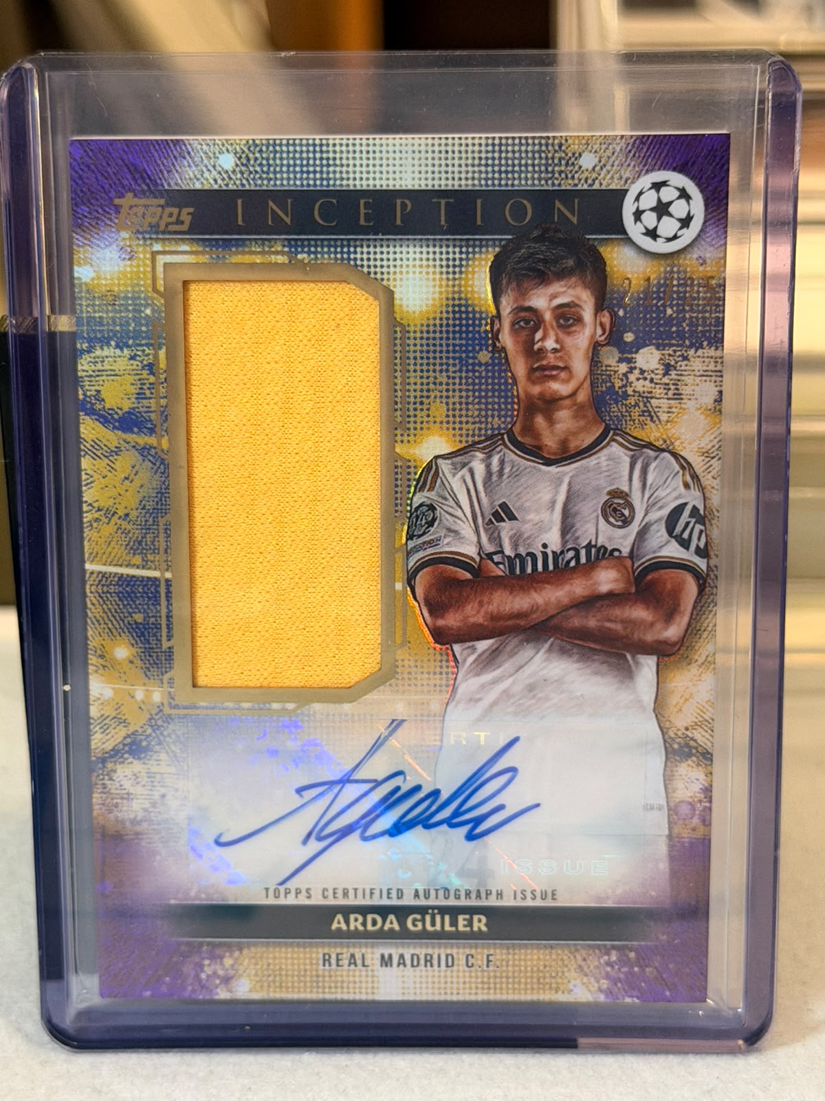 Arda Güler front - 2024/25 Topps Inception UEFA Club Competitions Wembley Warm-Up Autograph Relic 21/25