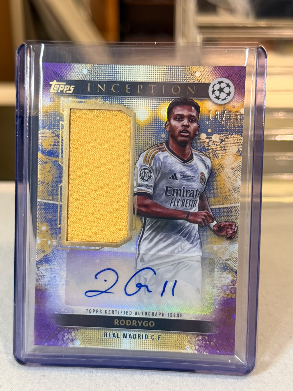 Rodrygo front - 2024/25 Topps Inception UEFA Club Competitions Wembley Warm-Up Autograph Relic 18/25