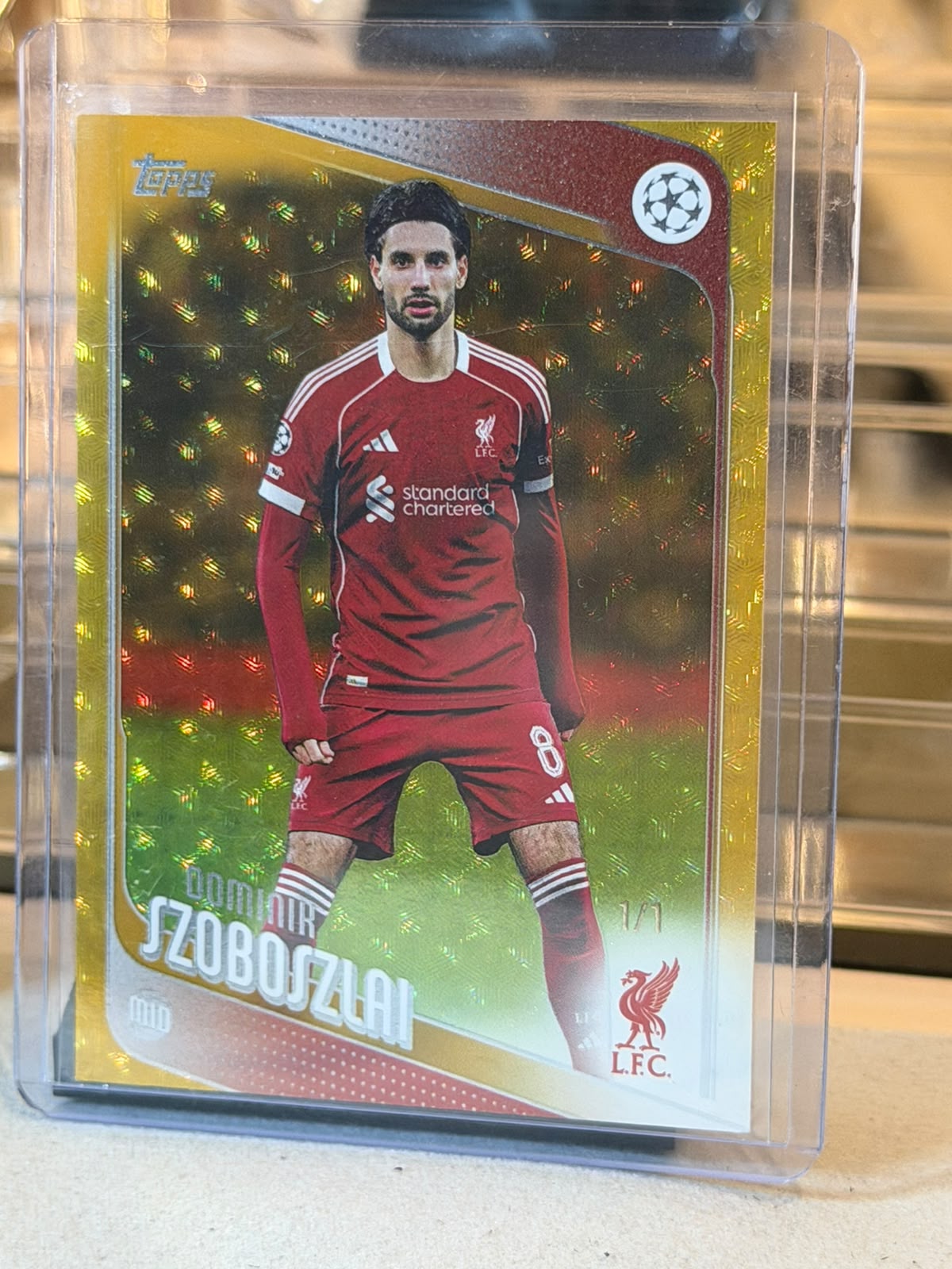 Dominik Szoboszlai C0000596 front - Dominik Szoboszlai 1/1 #78 – Liverpool – Gold Wave/Shimmer Parallel – 2025-26 Topps UEFA Champions League
