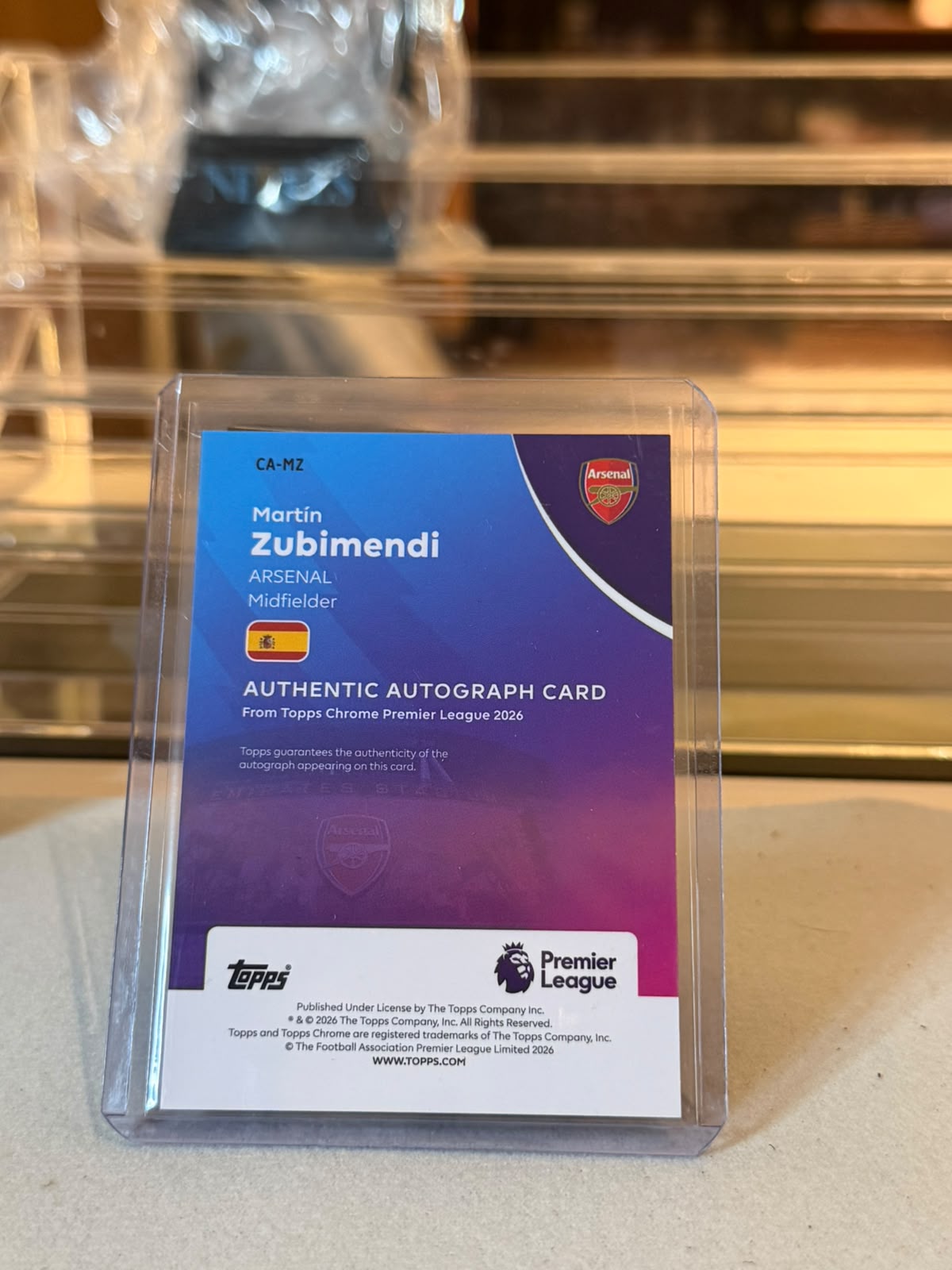 Martín Zubimendi C0000607 back - Martín Zubimendi 08/10 #CA-MZ – Arsenal – Authentic Autograph Red/Black Crackle-Ice Refractor – 2026 Topps Chrome Premier League