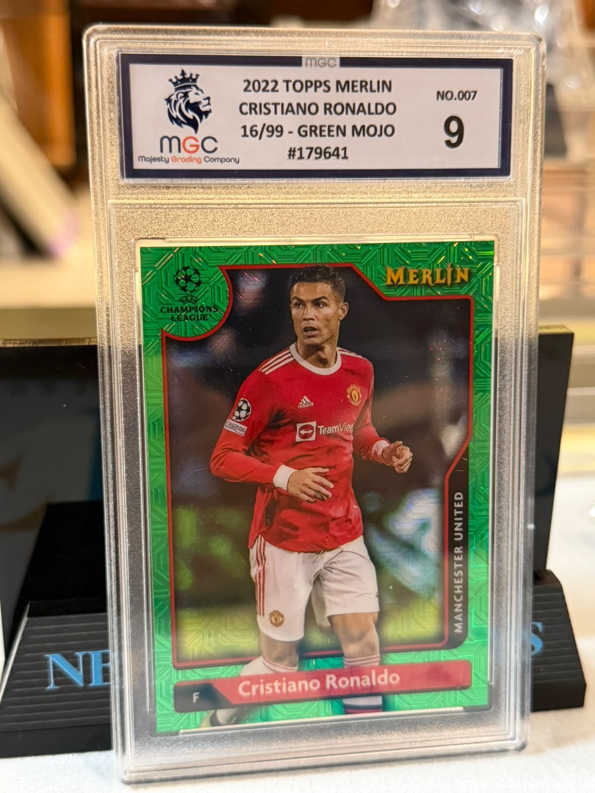 Cristiano Ronaldo 16/99 #7 – Green Mojo (MGC 9) Manchester United trading card, front