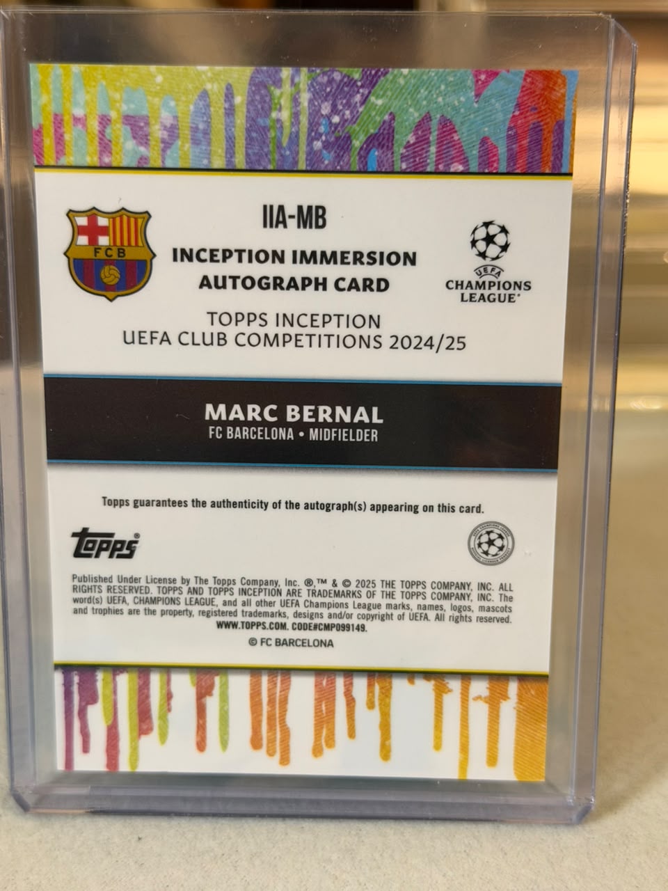 Marc Bernal 053/100 Inception Immersion Autograph – Topps Inception UEFA Club Competitions 2024/25 – FC Barcelona trading car