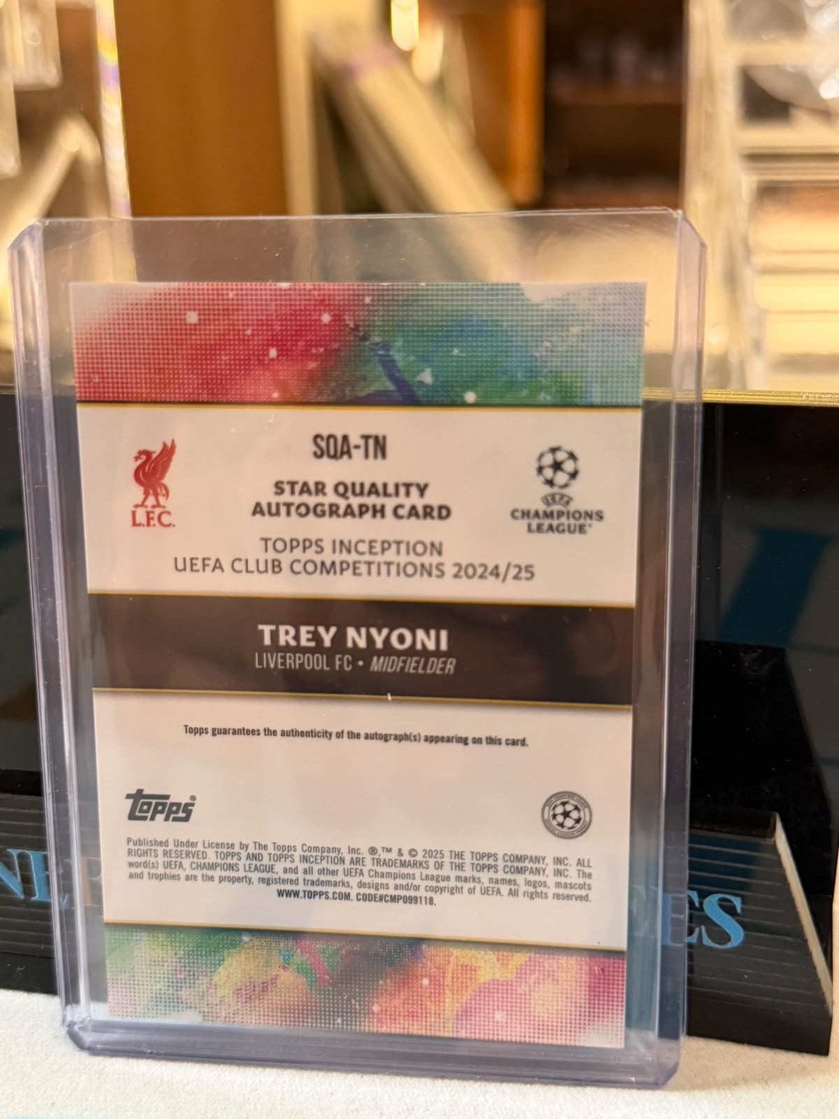 Trey Nyoni 46/49 Star Quality Autograph (SQA-TN) – 2025 Topps Inception UEFA Club Competitions 2024/25, back