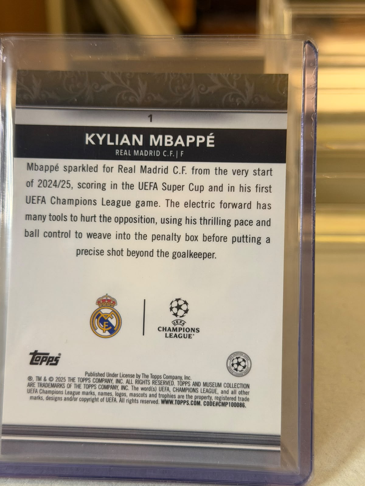 Kylian Mbappé back - 2024/25 Topps Museum Collection UEFA Club Competitions base #1 32/35