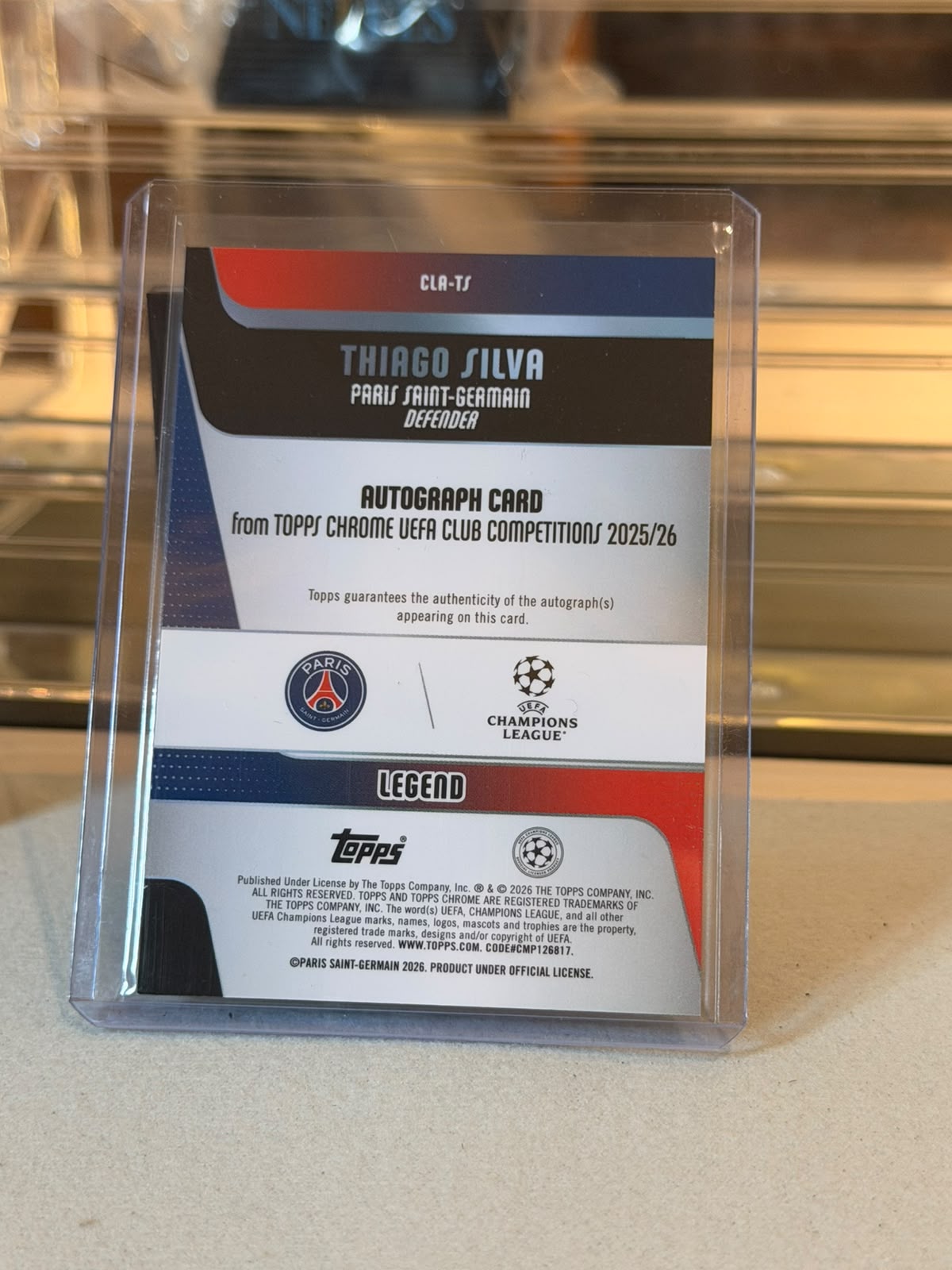 Thiago Silva - Paris Saint-Germain - 2025-26 Topps Chrome UCC Legend Autograph CLA-TS 100/199 (back)