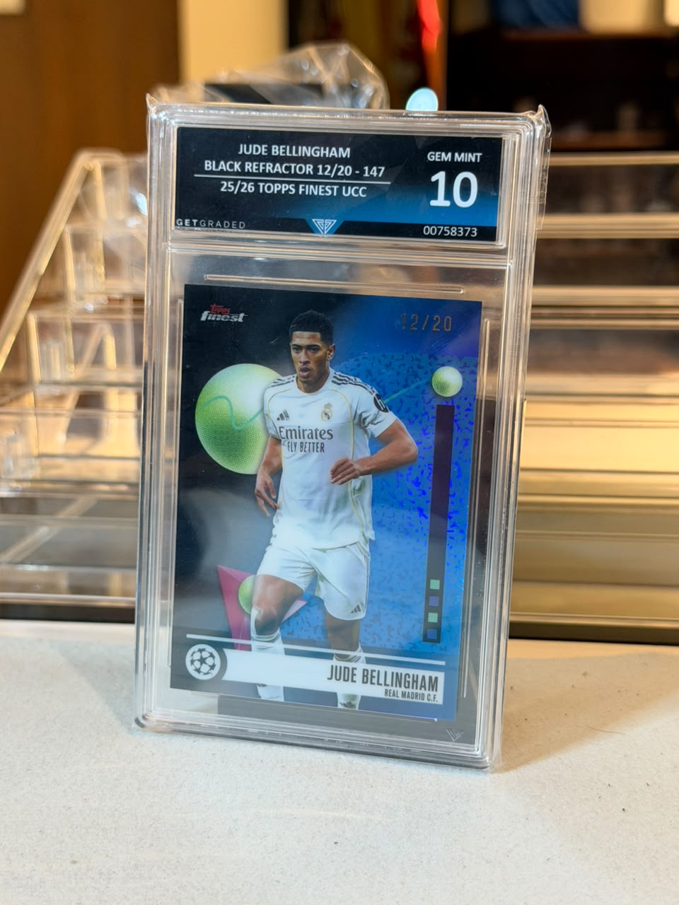 C0000649 Jude Bellingham Real Madrid Topps Finest UCC 25/26 Black Refractor 12/20 GetGraded Gem Mint 10 front