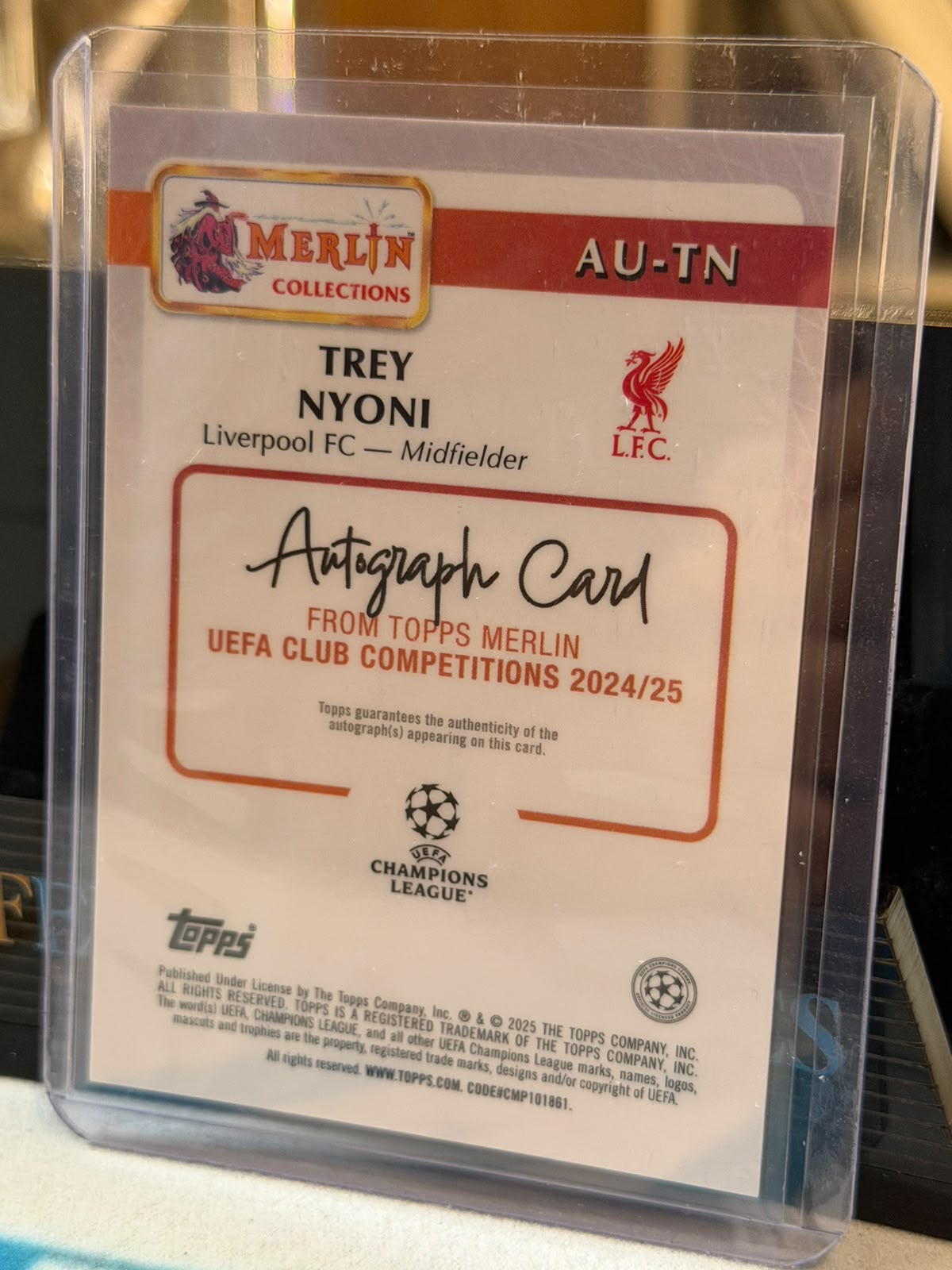 Trey Nyoni 180/199 Autograph (AU-TN), Magenta parallel – 2024/25 Topps Merlin Collections UEFA Club Competitions, back