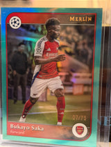 Bukayo Saka front - 2024/25 Topps Merlin UEFA Club Competitions Aqua Refractor #7 07/75